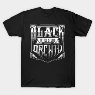 Black orchid tattoo block logo T-Shirt